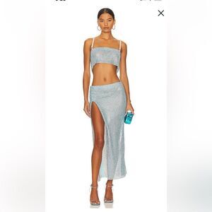 Poster Girl Sadie Midi Skirt Pearl mesh blue high slit FWRD Revolve $1165 NWT S